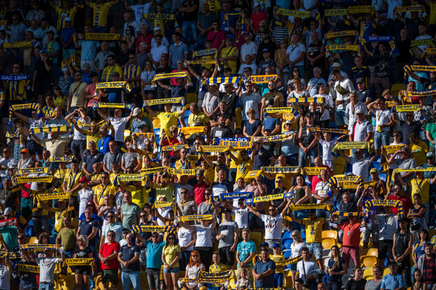Soccer fans will take part in the FKDAC1904 Dunajská Streda-MFKTatran Liptovský Mikuláš match at Dunajská Streda during the first round of the Fortuna League on July 17, 2022.