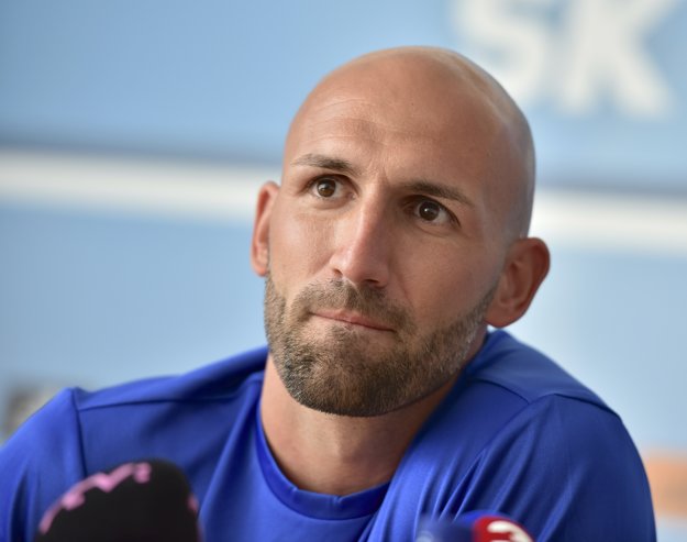 Na snímke útočník ŠK Slovan Bratislava Róbert Vittek počas tlačovej konferencie.