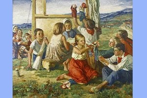 Obraz Deti mieru od akademickej maliarky Márie Medveckej.