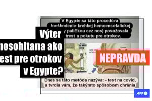 Stovky používateľov Facebooku zdieľali v januári 2021 príspevky s obrázkom, podľa ktorého boli otroci v starom Egypte trestaní poškodením hematoencefalickej bariéry a čuchového nervu prostredníctvom paličky cez nos podobnej tej, aká sa používa pri teste na ochorenie COVID-19. Tieto tvrdenia sú nepravdivé. Obrázok síce pochádza z Egypta, ale zobrazuje vyšetrenie oka. Podľa odborníkov sú testy z nosohltana bezpečné a mozog pri nich nie je poškodený.