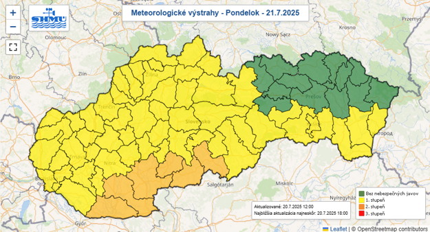 Výstrahy na pondelok. (zdroj: SHMÚ)