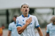 Slovenský futbalista Tomáš Rigo sa teší z gólu v drese Baníka Ostrava.