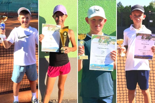 Zľava Sebastián Bohát, Lujza Šebová (obaja TK Slávia SPU Nitra), Engell Nolan Nielsen (TK Skalka Nitra) a Sebastián Szorád (TK Slávia SPU Nitra). 