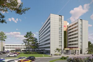 Vizualizácia zrekonštruovanej levickej nemocnice a polikliniky.
