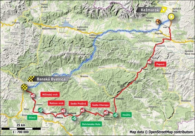 Pelotón po príchode do Banskej Bystrice ešte prejde okruhom mesta (viď. mapa) s cieľom na námestí SNP. (zdroj: Polícia SR - Banskobystrický kraj/okoloslovenska.sk)