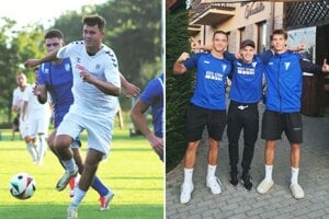 Mário Kajaba z Nevidzian strelil za polčas 4 góly! Vpravo sú strelci gólov za Veľké Zálužie - bratia Vargovci a M. Antl. 
