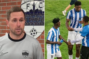 Tréner FC Nitra Igor Slezák znovu otvorene kritizoval zahraničných hráčov. Vpravo na fotke Kolumbijčan Jaime Cayola, Nigérijec Abdullahi Haruna Adamu a Sierraleončan Ishmael Dumbuya.