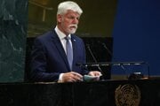 Český prezident Petr Pavel počas prejavu na Valnom zhromaždení Organizácie spojených národov v New Yorku.