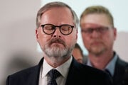 Petr Fiala na tlačovej konferencii po voľbách.