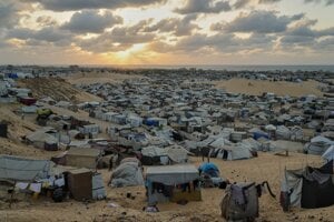 Utečenecký kemp Muwasi pri meste Chan Júnis na juhu Pásma Gazy-