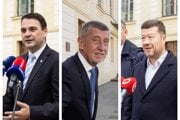 Petr Macinka, Andrej Babiš a Tomio Okamura. 