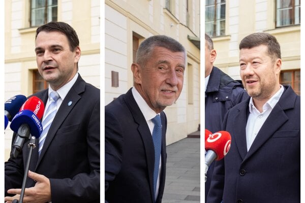 Petr Macinka, Andrej Babiš a Tomio Okamura. 