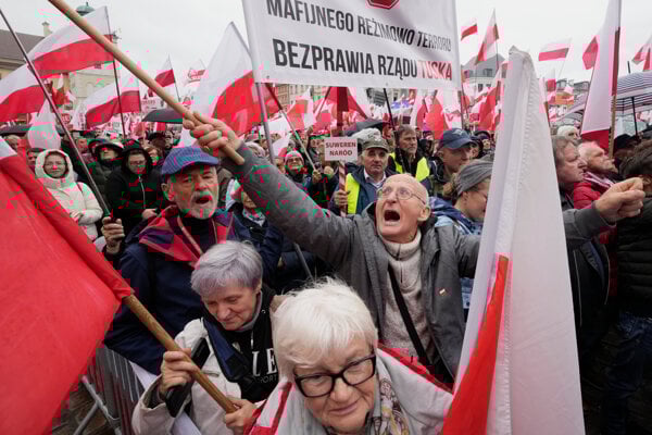 Protest proti migrácii vo Varšave.