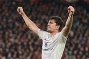 Harry Maguire oslavuje víťazný gól v sieti FC Liverpool.