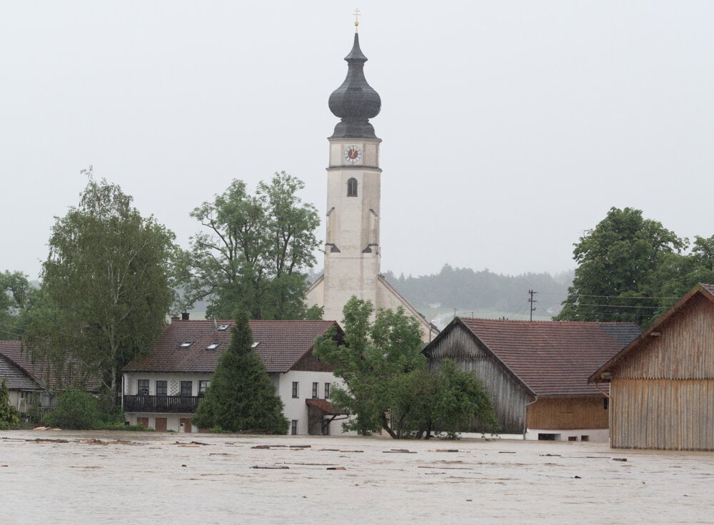 Zplavená oblasť v meste Triftern na juhu Nemecka.