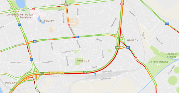 Bratislavské nehody o 19:09. (zdroj: Google Maps)