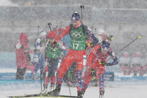 Na snímke slovenská biatlonistka Anastasia Kuzminová v štafete žien na 4x6 km na ZOH 2018.