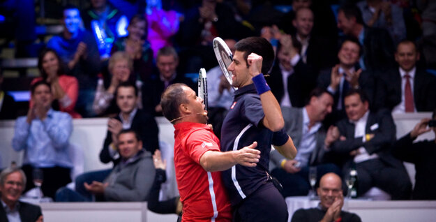 Marián Vajda a Novak Djokovič na Tennis Classic v Bratislave v roku 2012.