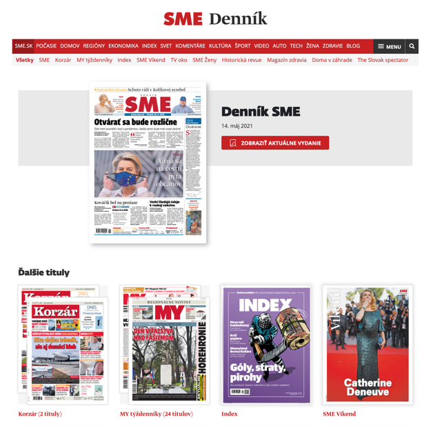 Portál s elektronickými verziami printových produktov dennik.sme.sk.