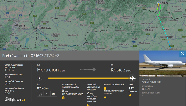 Údaje o lete na portáli flightradar24.com. Kliknutím si fotku zväčšite. (zdroj: flightradar24.com)