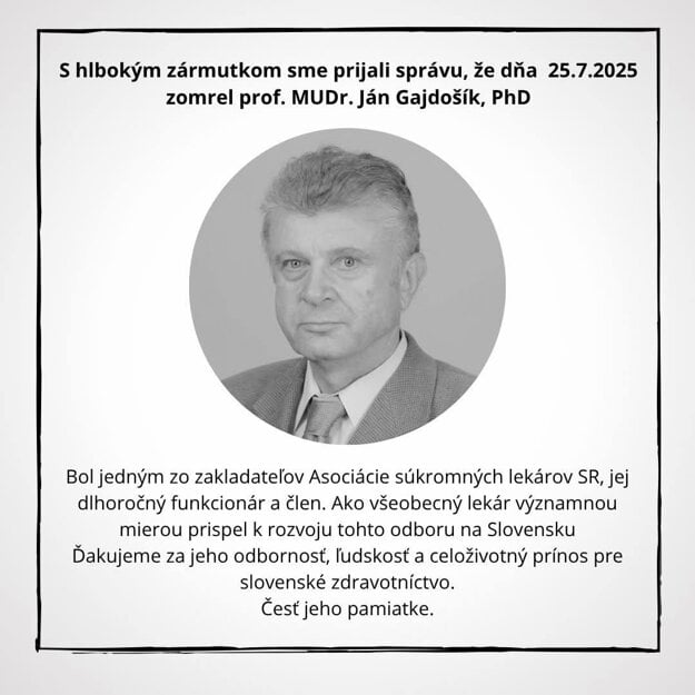 Zosnulý Ján Gajdošík. (zdroj: Asociácia súkromných lekárov SR)