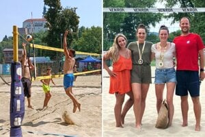 Na beachovom turnaji v Nitre hralo 16 mužských a 16 ženských dvojíc. Vpravo víťazky medzi ženami. 
