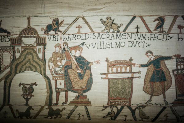 Detail historickej tapisérie z Bayeux.