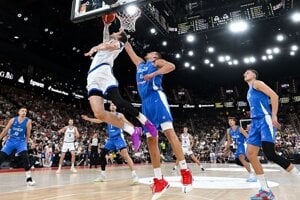 Vít Krejčí (Česko) a Nikola Jokič (Srbsko) v súboji o loptu.