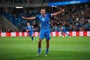 Dávid Strelec oslavuje gól v zápase  Slovensko - Nemecko (Kvalifikácia MS 2026)