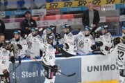 Gólová radosť hráčov Košíc v zápase 5. kola hokejovej Tipsport ligy HC Košice - HK Spišská Nová Ves.