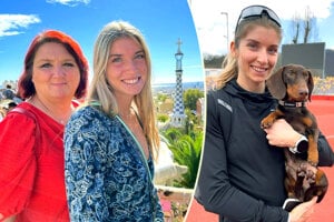 Emma Zapletalová s mamou Miroslavou a jazvečíkom Teddym. 