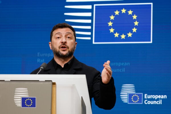 Ukrajinský prezident Volodymyr Zelenskyj v sídle Európskej rady v Bruseli.