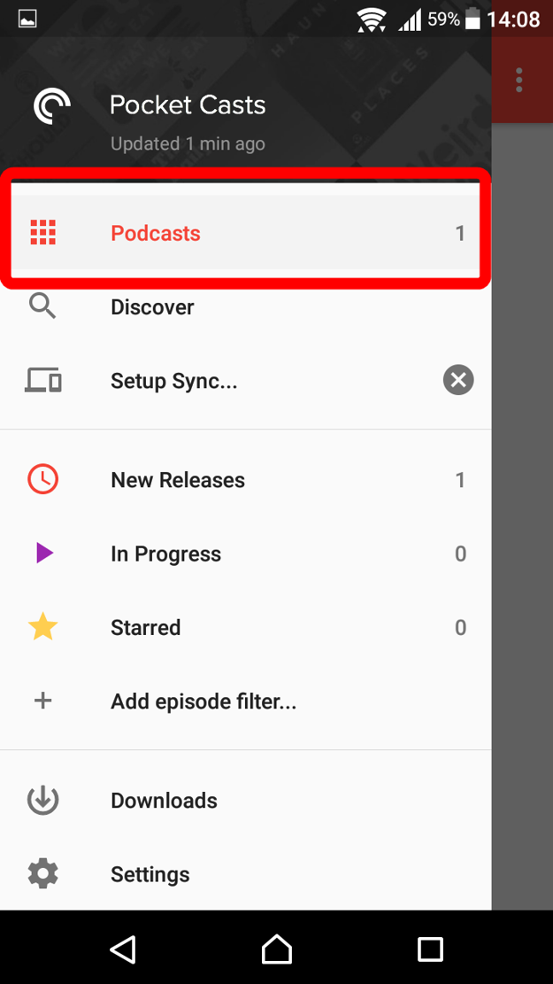 Vráťte sa na úvodnú obrazovku a kliknite na tlačidlo vľavo hore. Otvorí sa vám nové menu a ťuknite na možnosť Podcasts. (zdroj: SME)