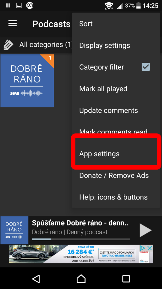 V menu vyberte položku App Settings. (zdroj: SME)