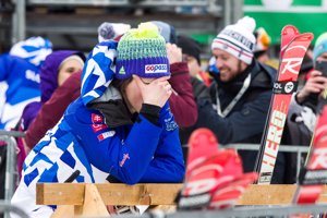 Petra Vlhová v cieli druhého kola nedeľňajšieho slalomu v Kranjskej Gore.
