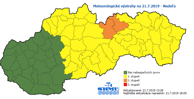 Výstraha 2. stupňa platí zatiaľ pre okresy Prešov a Kežmarok.