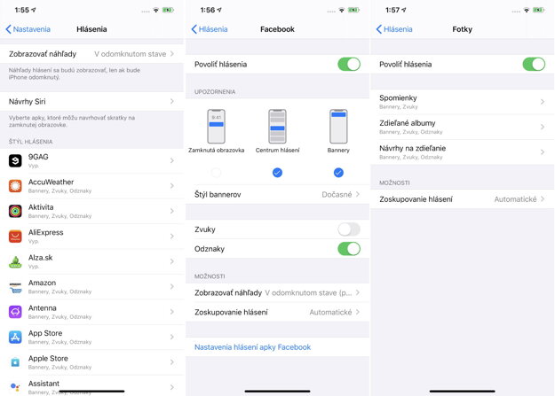 Nastavenie hlásení v iOS.