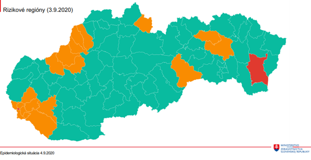 Rizikové regióny Slovenska 3.9. 2020.