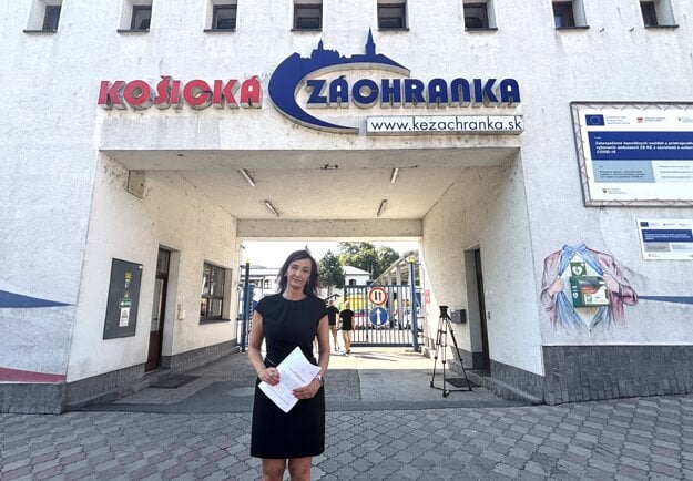 Mária Koránová pred priestormi štátnej záchranky, do ktorých roky nemôže chodiť, aj keď je tam zamestnaná. (zdroj: Korzár/Katarína Gécziová)