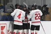 Radosť hokejistov Kanady na turnaji Hlinka Gretzky Cup 2025.