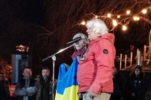 Viktor Beránek na proteste v Poprade.