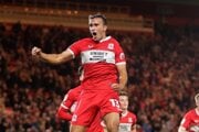 David Strelec oslavuje gól v drese FC Middlesbrough. 
