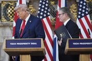 Premiér Keir Starmer v spoločnosti amerického prezidenta Donalda Trumpa 16. septembra, ke´d bol americký prezident na návšteve Spojeného kráľovstva.