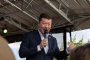 Tomio Okamura počas predvolebnej kampane.