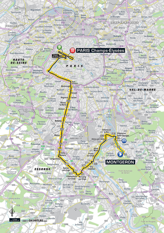Mapa dvadsiatej prvej etapy Tour de France 2017.