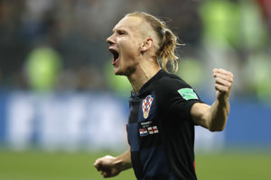 Chorvát Domagoj Vida počas semifinále na MS v Rusku.