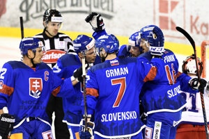 Slovenskí hokejisti počas prípravy na MS v hokeji 2019.
