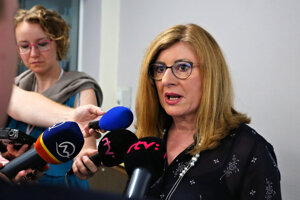 Ministerka pôdohospodárstva a rozvoja vidieka Gabriela Matečná počas tlačovej besedy po sneme Slovenskej národnej strany vo Zvolene.