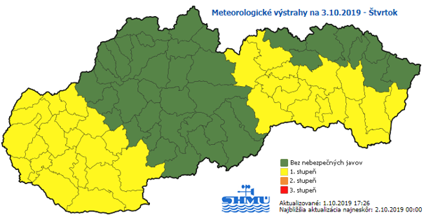 SHMÚ vydal na štvrtok výstrahu pred silným vetrom pre časť Prešovského a celý Košický kraj.