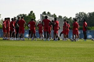 Futbalisti AS Trenčín počas tréningu